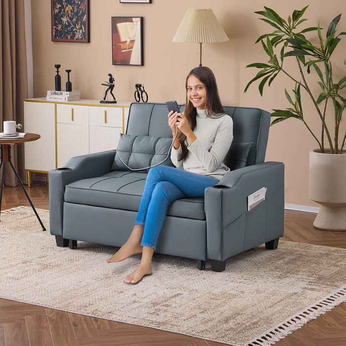 BlueGrey Ultracomfy Convertible Futon SofaBed USBPorts