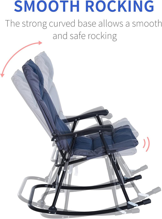 2 Piece Outdoor Patio Furniture Set with 2 Folding Padded Rocking Chairs, Bistro Style for Porch, Camping, Balcony, Navy Blue