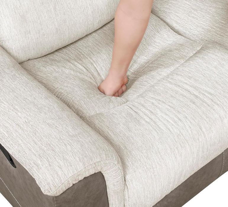 Mnul Reclining Sof for Living Room, Chenille Upholstery Double Recliner Couch Sof, Home Theter Seting, Wll Hugger, Pdded Hedrest, Required ssembly, Two-Tone Beige