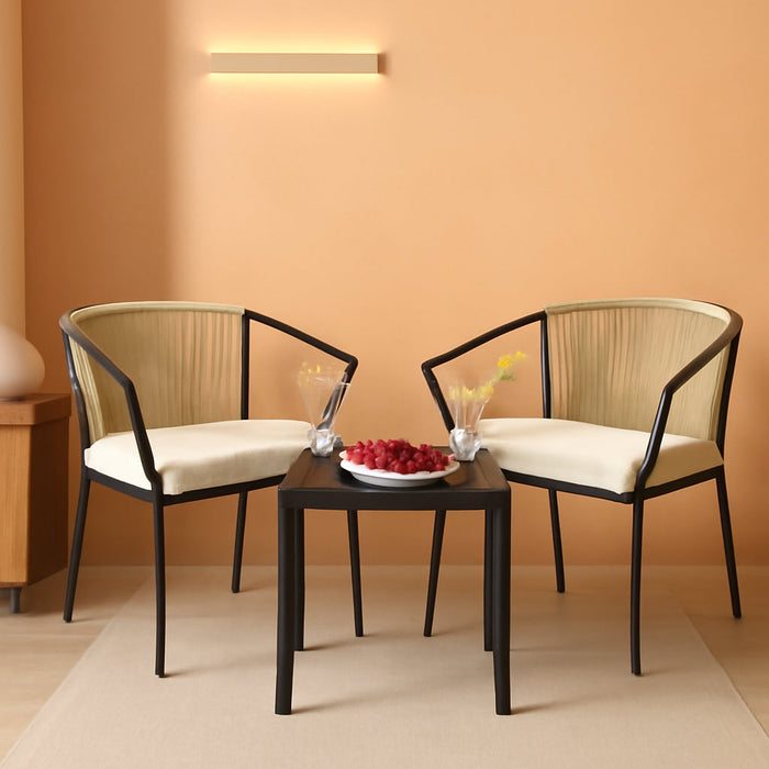 Wicker 3-Piece Outdoor Bistro Set, All-Weather Patio Conversation Set with Stackable Chairs & Table, Outdoor Sectional Furniture Set for Balcony, Backyard, Pool, Porch, Deck - Beige