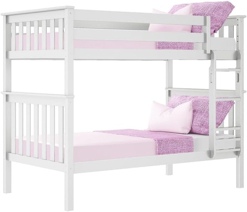 White NewZealandSolidPine Twin Over Twin BunkBedFrame