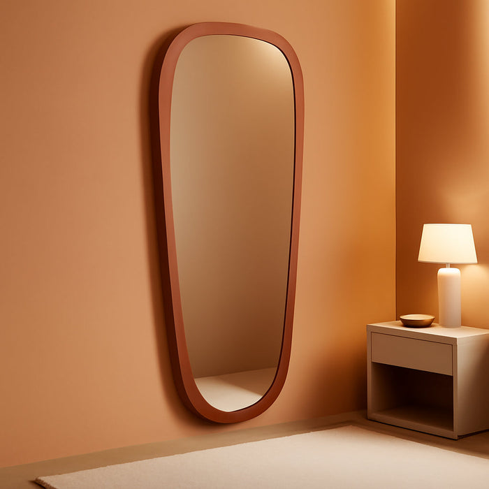 48" H X 22" W Asymmetrical Mirror, Irregular Wooden Wall Mirror Full Length, for Bedroom, Living Room,Entryway– Boho Mid-Century Modern Decorative Mirror, Solid Wood Frame(Walnut)