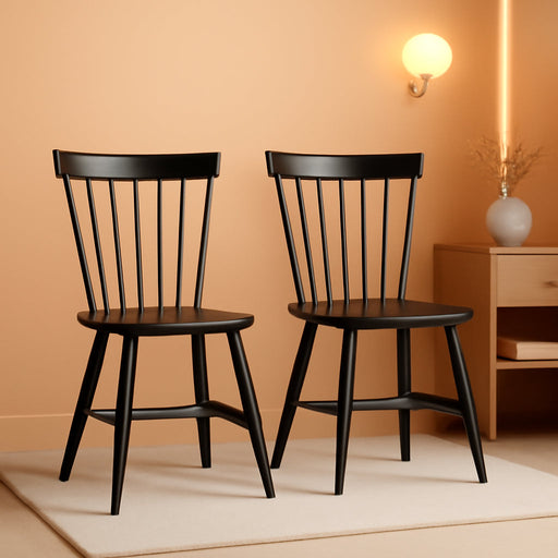 Parker Spindle Windsor Set of 2 Dining Chair, 17, Black