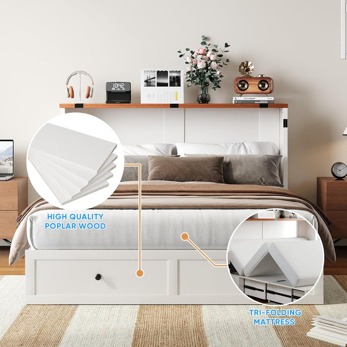 White Queen Murphy Versatile CabinetBed With Mattress
