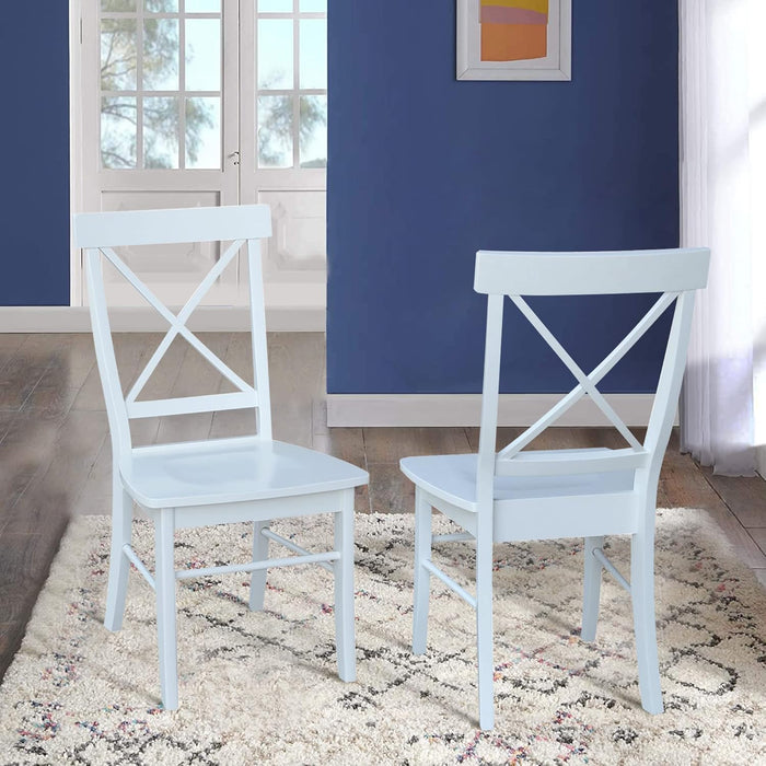 , Set of Two X-Back Dining Chairs, White , 225Lbs Wt Capacity, Solid Real Wood, Sturdy Parawood, White