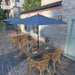 9' round Aluminum Outdoor Deck, Pool or Patio Umbrella, Crank Lift, Auto Tilt, Bronze Pole, Frost Blue Olefin