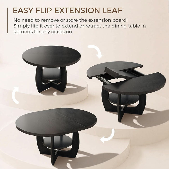 47.2"-58.7" Extendable round Dining Table for 4-6 with Storage Shelf