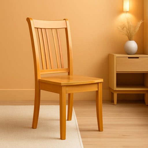 POC-OAK-W Portland Kitchen Dining Chairs - Slat Back Wooden Seat Chairs, Set of 2, Oak