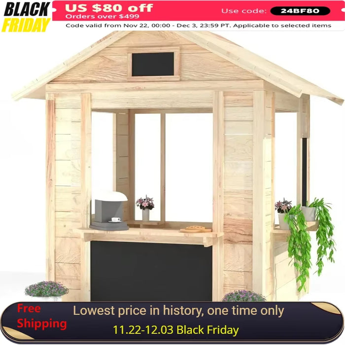 Wooden Outdoor Playhouse, Indoor/Outdoor Playhouse Working Doors with Wooden Floor, Easy Assembly Playhouses