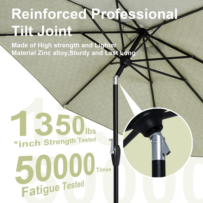 Striped Patio Umbrellas Outdoor Table Market Umbrellas with Crank & Pust Button Tilt|Auto-Tilt, 8 Steel Ribs, High Color-Fastness Canopy