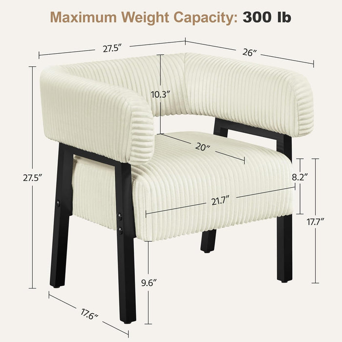 Corduroy Barrel Accent Chair, Modern Upholstered Armchair with Solid Wood Legs, Cozy Leisure Chair with Pocket Coiled Seat for Living Room, Bedroom, Reading Nook Beige