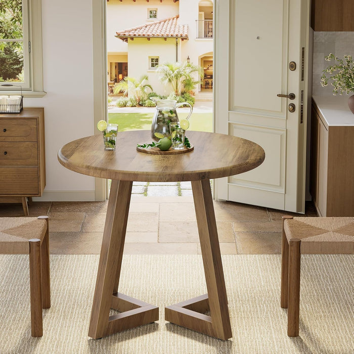 Small round Dining Table for 2-4 People, 31.5-Inch Kitchen Table for Dining Room, Living Room, Brown