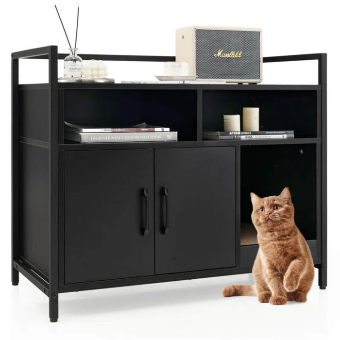 Edgware Large Litter Box Enclosure Cat Wooden Storage Cabinet with 2 Doors