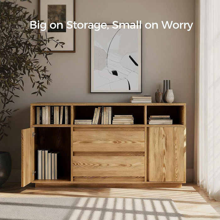 63'' Buffet Sideboard Cabinet with Storage, Modern Accent Cabinets with Drawers, Wood Kitchen Buffet Bar Table for Living Room Kitchen Dining Room Hallway (Natural)