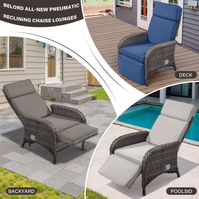 Versatile Outdoor Recliner Chair - Reclining Patio Chair with Adjustable Backrest and Footrest, All-Weather Wicker Chaise Lounge Chair Outdoor for Pool Deck Brown Beige