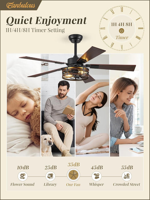 48 Inch Farmhouse Ceiling Fan Integrated Lighting