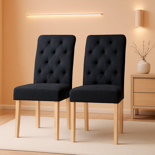 Tufted Dining Chairs Set of 2 Parsons Kitchen Chairs Stylish Dining Room Chair Upholstered Fabric Chairs with Solid Wood Legs and Padded Seat for Home, 1 Package, Black