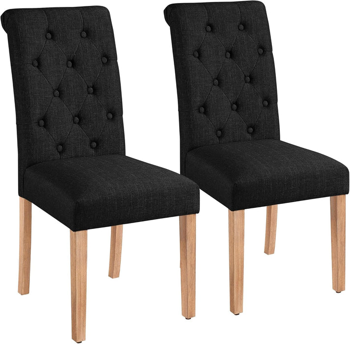 Tufted Dining Chairs Set of 2 Parsons Kitchen Chairs Stylish Dining Room Chair Upholstered Fabric Chairs with Solid Wood Legs and Padded Seat for Home, 1 Package, Black