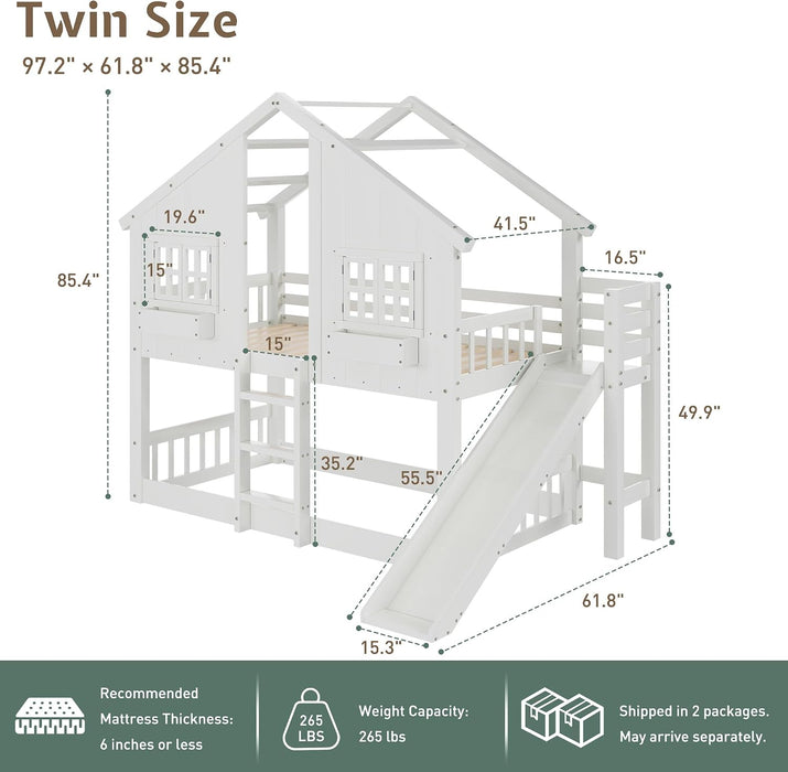 TwinOverTwin Bunk Bed Premium Solidwood White Slide