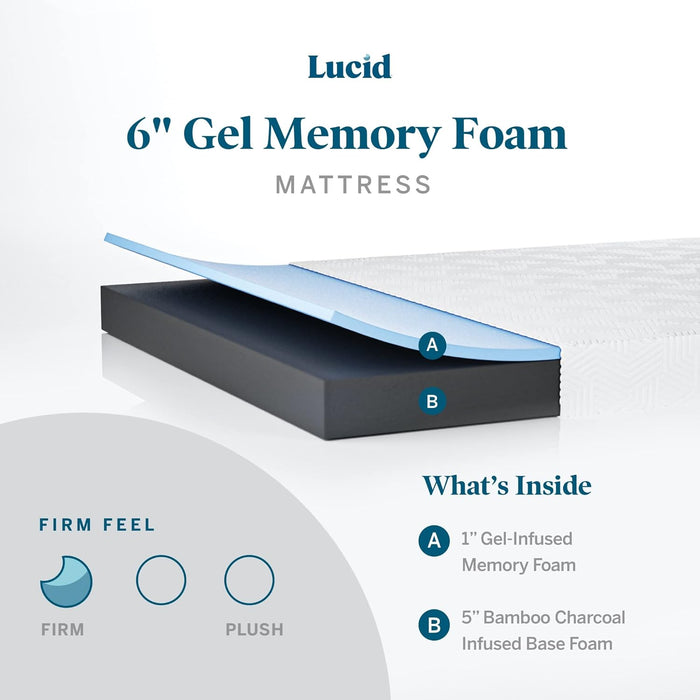 6 Inch Memory Foam Mattress - Firm Feel - Gel Infusion - Memory Foam Infused with Bamboo Charcoal - Breathable - Certipur Certified - Twin