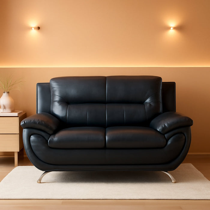 Contemporary Living Room Furniture Set, Faux Leather Sofa Set for Living Room/House/Bedroom/Office/Apartment (Black-B, Loveseat), F45&F46