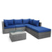 6 Pieces Outdoor Rattan Sofa Set with Seat and Back Cushions