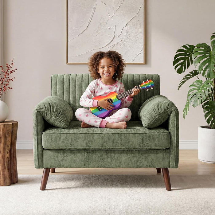 Green Oversized Chenille Accent Chair with Padded Arms