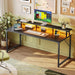 55 Inch Gaming Desk, LED & Power Outlets, Monitor Stand, Black