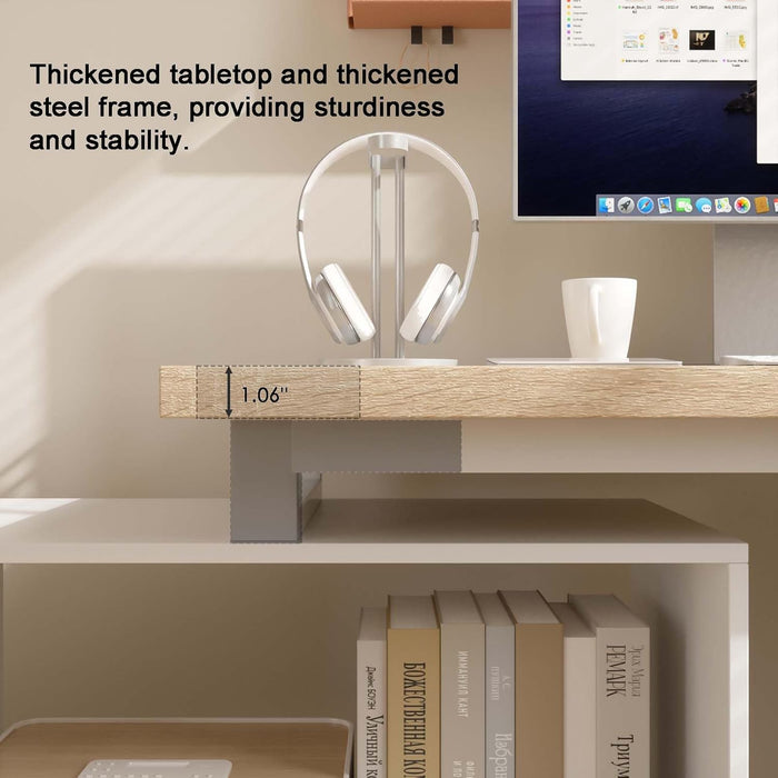 L Shaped Computer Desk, 47 Inch Home Office Desk with File Drawers & Storage Shelves, Small Corner Computer Desk for Small Space (White + Walnut)