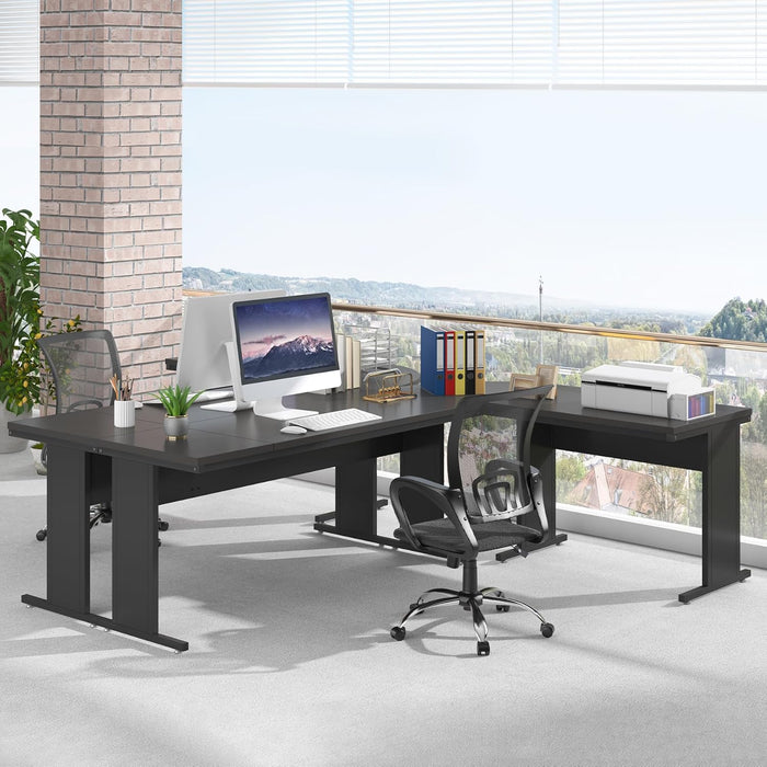 83-Inch Large L Shaped Desk, Reversible Executive Office Desk, Modern Corner Computer Table Business Workstation for Home Office, Black