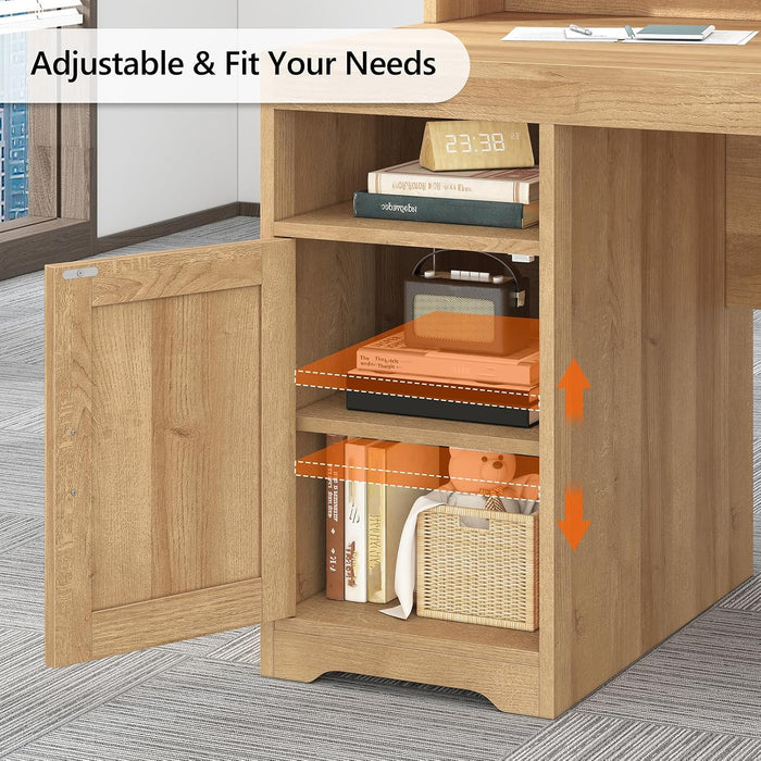 65" Farmhouse Computer Desk with Drawers and Printer Stand for Home Office