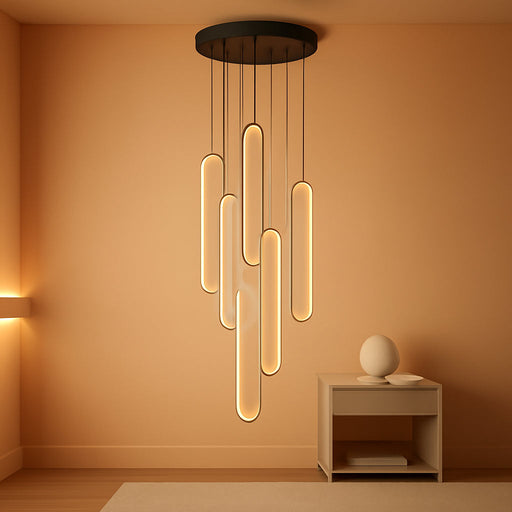 Six Ring LED Dimmable Black Chandelier CeilingLight