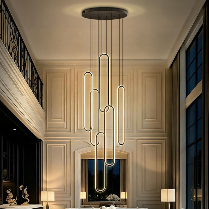 Six Ring LED Dimmable Black Chandelier CeilingLight