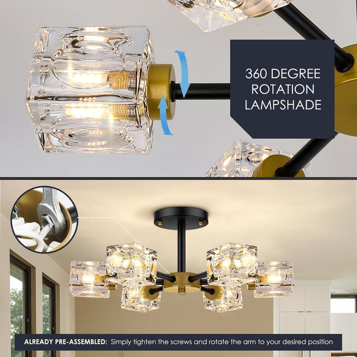 Black Six Light Crystal Industrial Sputnik Chandelier