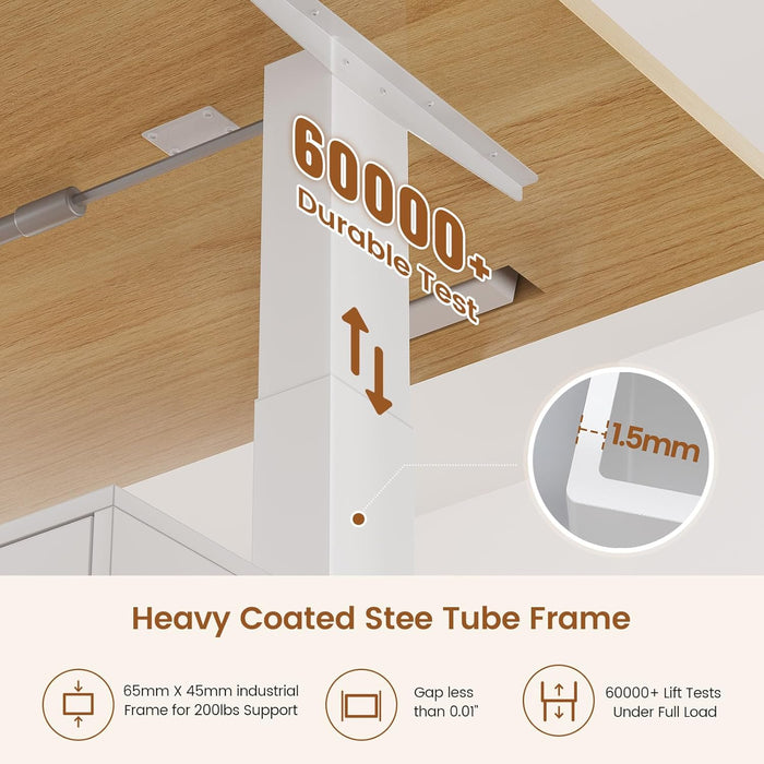 Electric Standing Desk with 6 Drawers, 55" Adjustable Stand up Desk with Storage, Computer Desks with Power Outlets for Home Office, White + Oak