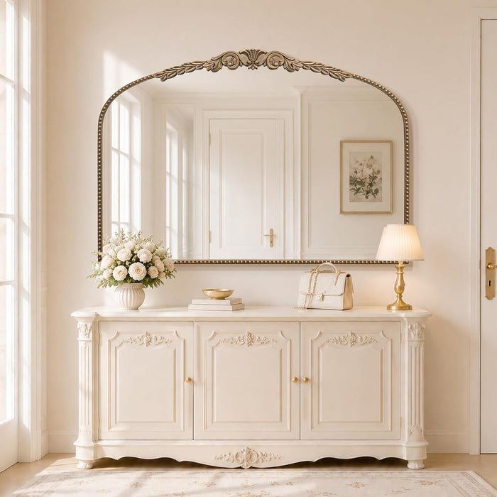 Gold Large Fireplace Mirror: 48"X33" Baroque Vintage Arched Mirror