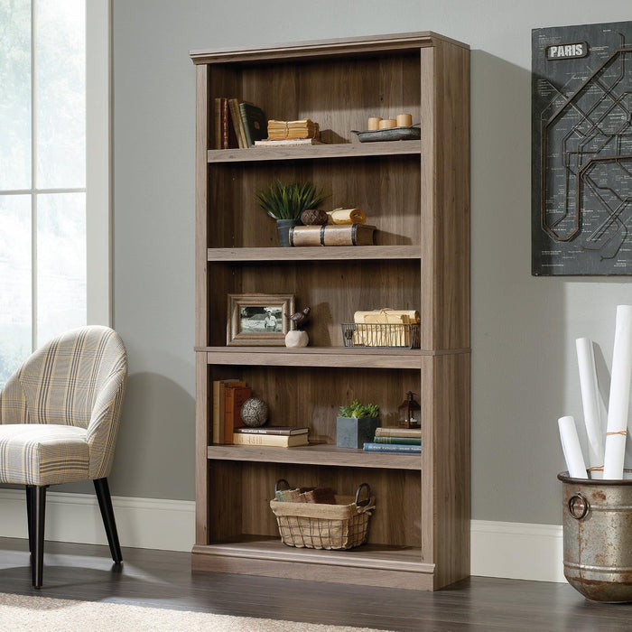 5 Tier Book Shelf Wooden Bookcase Multipurpose Bookshelf for Home Office, Living Room, in Salt Oak Finish