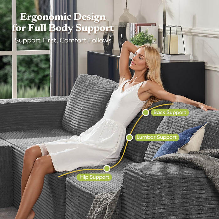 106 Inches Modular Sectional Sofa RightFacing Grey