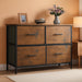 Dresser for Bedroom with 5 Drawers, Wide Chest of Drawers, Fabric Dresser, Storage Organizer Unit with Fabric Bins for Closet, Living Room, Hallway, Rustic Brown Wood Grain Print