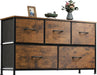 Dresser for Bedroom with 5 Drawers, Wide Chest of Drawers, Fabric Dresser, Storage Organizer Unit with Fabric Bins for Closet, Living Room, Hallway, Rustic Brown Wood Grain Print