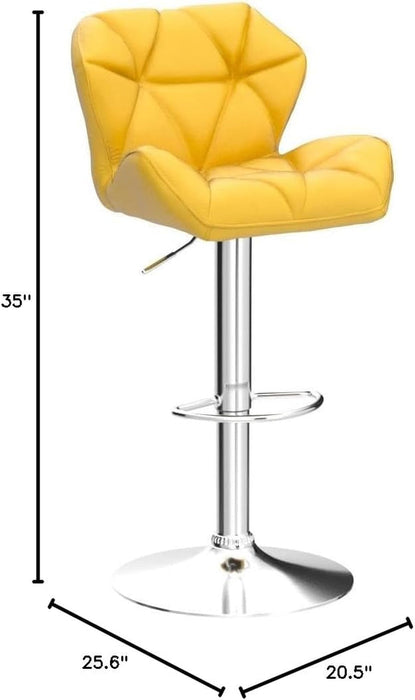 Breni Velvet Diamond Tufted Swivel Adjustable Height Barstools, Set of 2, Yellow