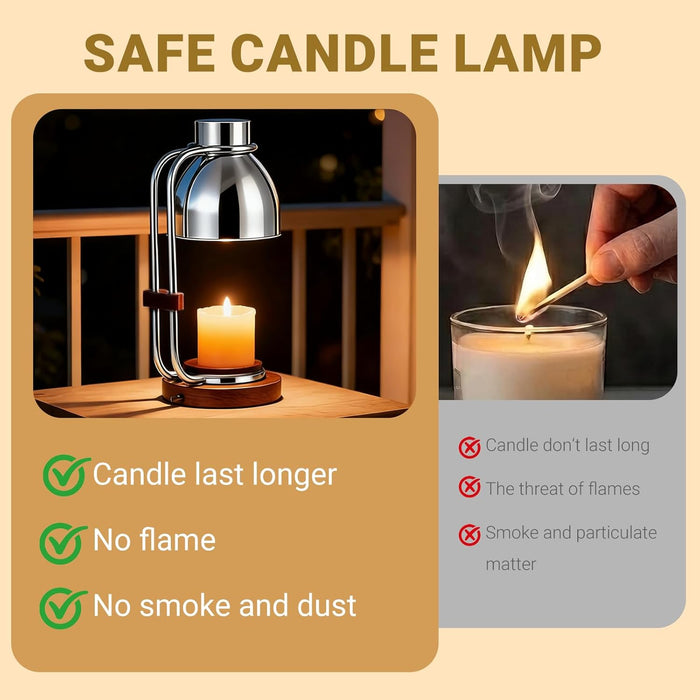 Candle Warmer Lamp with Timer,Dimmable Electric Candle Warmers,Elegant Home Decor Warming Heater as Birthday Gifts for Women Mom Jar Candle Lovers,Friends Use in Bedroom (Chrome)