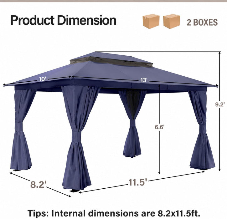 Patio Gazebo 10'X13', Outdoor Heavy Duty Party Tent Shelter with Double Roofs, Mosquito Nettings and Privacy Screens for Backyard, Garden, Lawn, Navy Blue