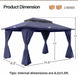 Patio Gazebo 10'X13', Outdoor Heavy Duty Party Tent Shelter with Double Roofs, Mosquito Nettings and Privacy Screens for Backyard, Garden, Lawn, Navy Blue