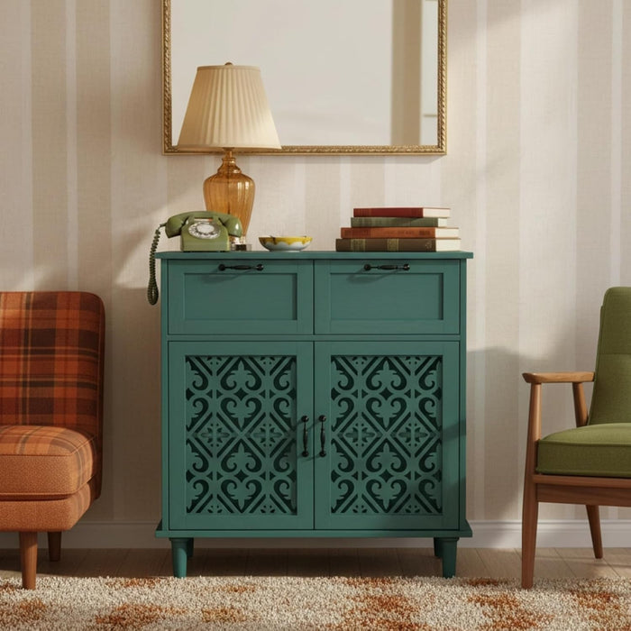 Farmhouse Buffet Cabinet, 2 Door 2 Drawer Sideboard Storage Cabinet