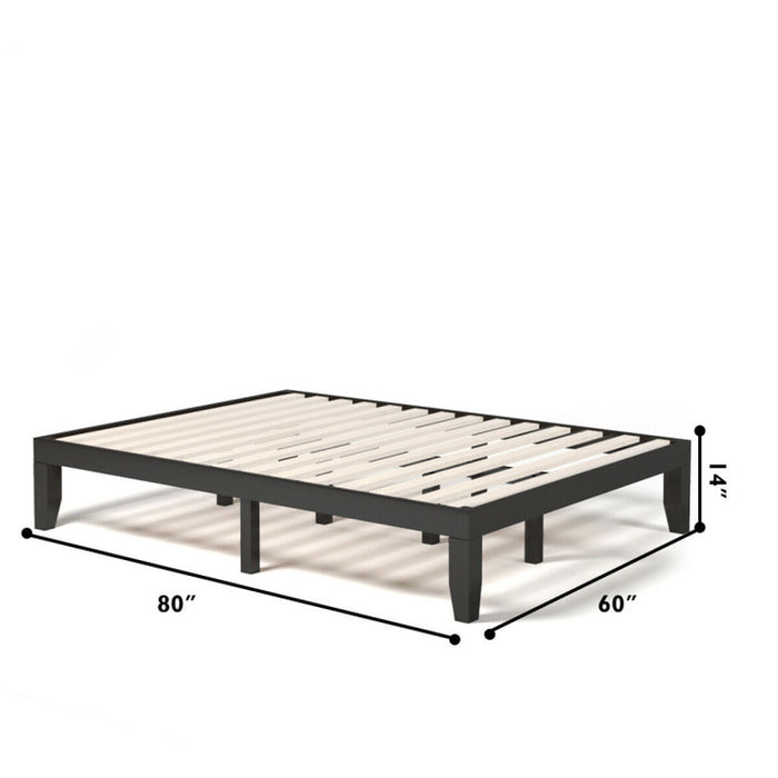 14 Inch Queen Size Rubber Wood Platform Bed Frame with Wood Slat Support