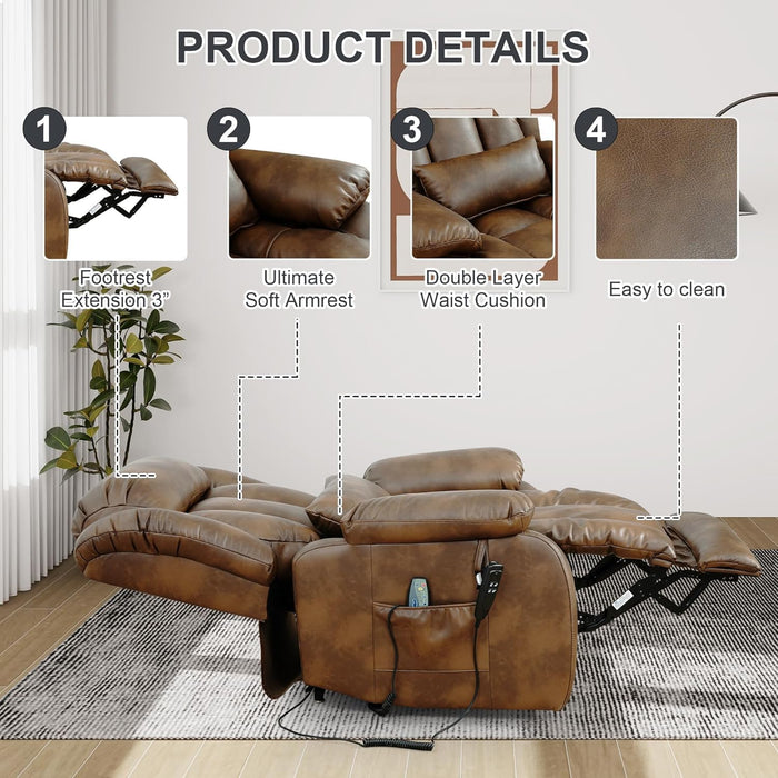 Large Genuine Leather Power Lift Recliner Chairs for Elderly