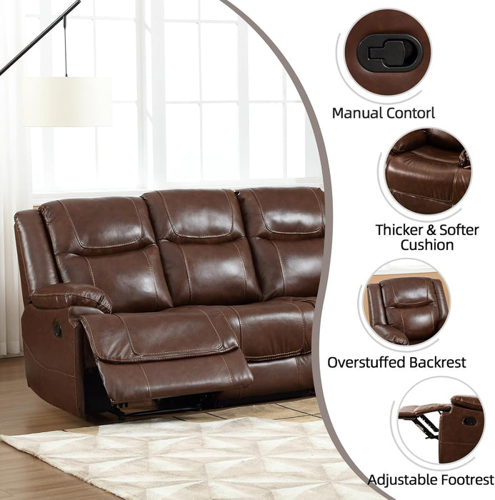 Genuine Leather Manual Recliner Sofa Set, Recliner Chair, Loveseat Reclining Sofa and 3 Seat Recliner Sofa, Couch Furniture Set for Living Room, Meeting Room, Brown(Recliner+Loveseat+Sofa)
