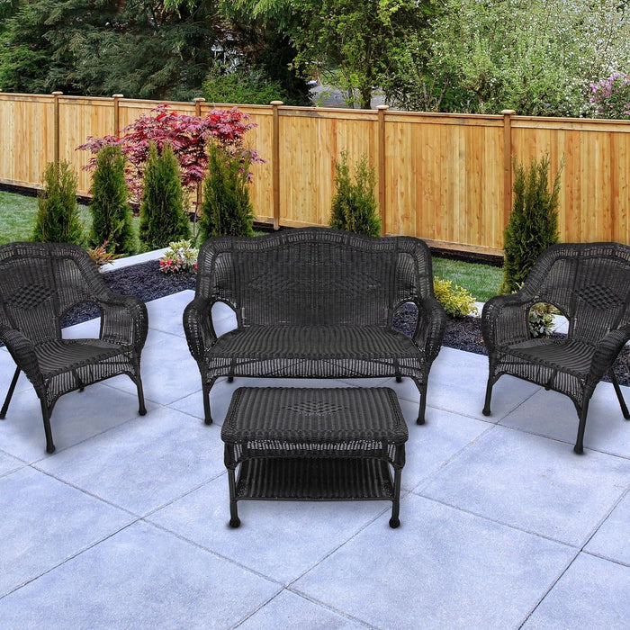 Wicker Outdoor Patio Conversation Set - Black - 4Pc