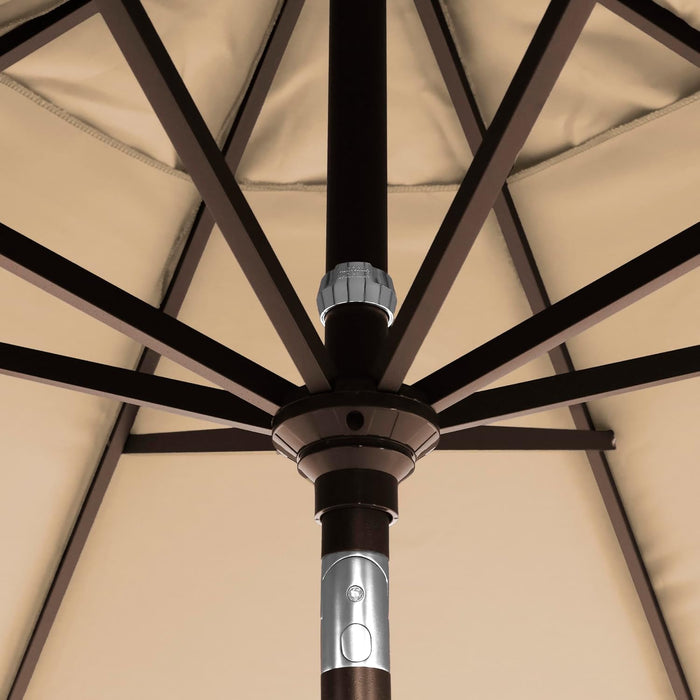 12-Year-Non-Fading, 9Ft Premium Sunbrella Patio Umbrella, Hand-Crank, Button-Tilt, Bronze Frame, Heather Beige Fabric